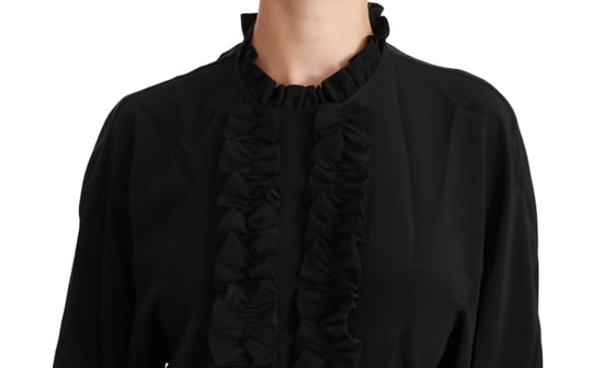 Dolce & Gabbana Schwarzes Seidenhemd Rüschentop Bluse - Image 5