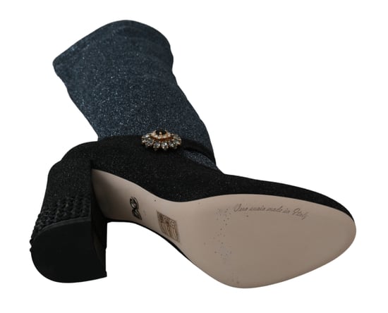 Dolce & Gabbana Schwarz Kristall Mary Janes Booties Schuhe - Image 2