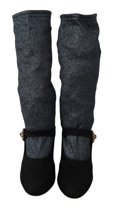 Dolce & Gabbana Schwarz Kristall Mary Janes Booties Schuhe - Image 4