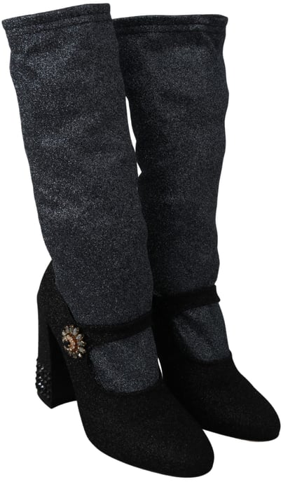 Dolce & Gabbana Schwarz Kristall Mary Janes Booties Schuhe - Image 5