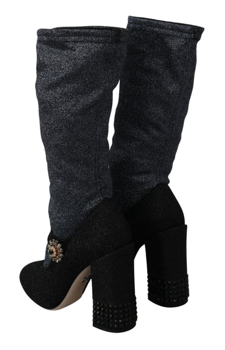 Dolce & Gabbana Schwarz Kristall Mary Janes Booties Schuhe - Image 6
