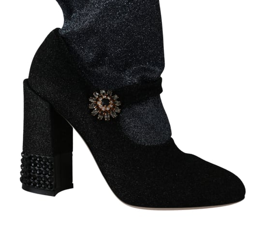 Dolce & Gabbana Schwarz Kristall Mary Janes Booties Schuhe - Image 1