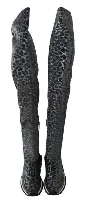 Dolce & Gabbana Grau Leopard High Top Sneakers Booties Schuhe