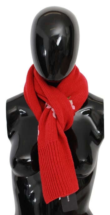 Dolce & Gabbana Red Floral Embroidered Wrap Cashmere Scarf