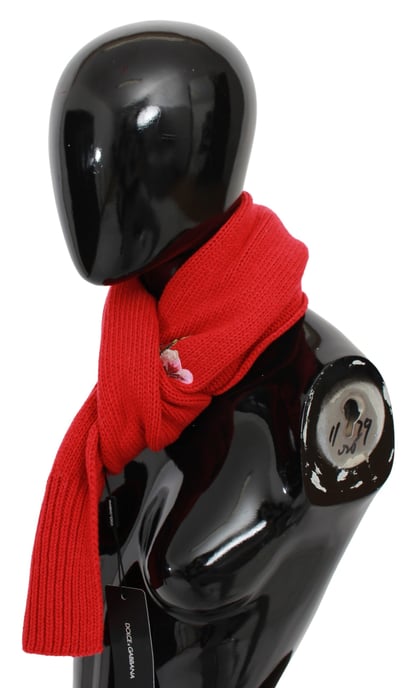 Dolce & Gabbana Red Floral Embroidered Wrap Cashmere Scarf