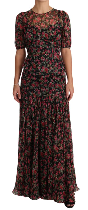 Dolce & Gabbana Women's Black Floral Roses A-Line Shift Gown Dress (robe droite) - Image 1