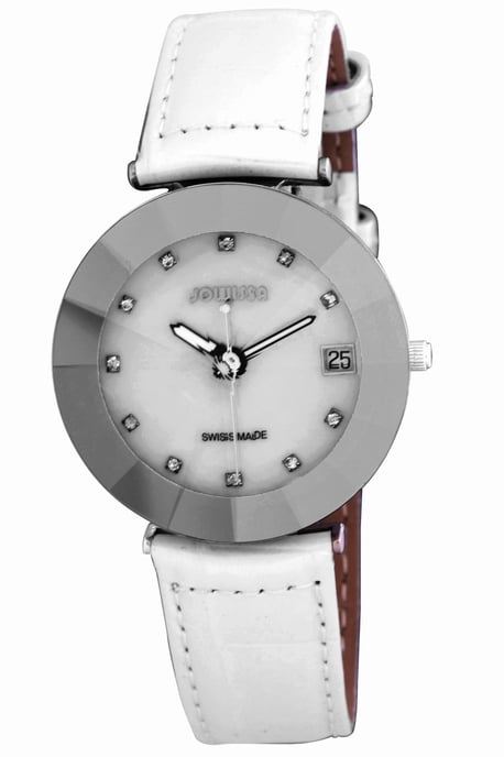 Jowissa Women's Pyramid White Leather Date Watch