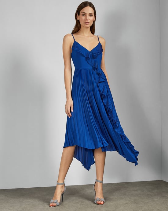 Ted Baker Kattyy Strappy Pleated V Neck Dress in Bright Blue