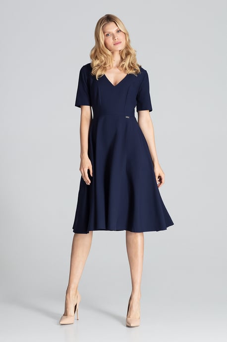 Navy Midi Dress with Short Sleeves