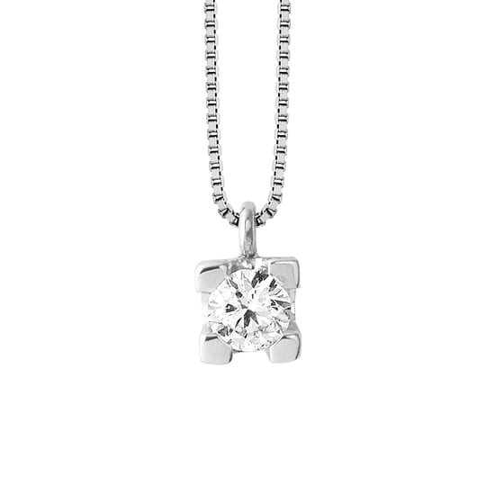 Collier Solitaire Diamant 0,20 Cts Or Blanc - Image 1