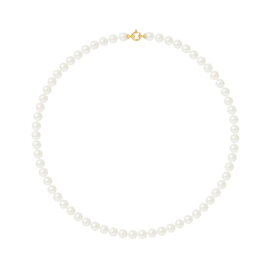 Collier Rang PRINCESSE Perles d'Eau Douce Rondes 7-8 mm Blanches Fermoir Prestige Or Jaune 18 Carats - Image 1