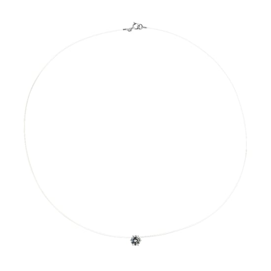 Collier Solitaire Oxyde de Zirconium Blanc 9 mm Nylon Transparent Argent 925 - Image 1