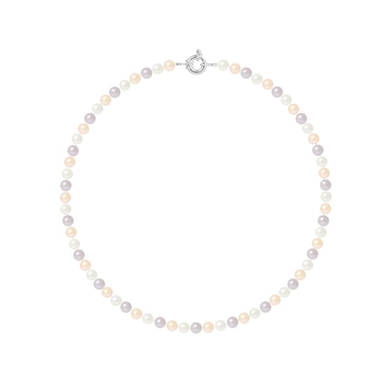 Collier Rang de Perles d'Eau Douce Multicolores 6-7 mm Anneau Marin Argent 925 Longueur 45 cm - Image 1