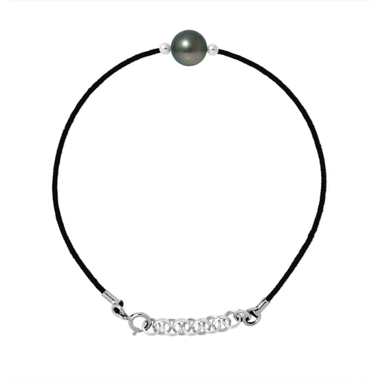 Bracelet LOVE LINK Perle de Tahiti Ronde 8-9 mm Lien Nylon Noir Argent 925 - Image 1