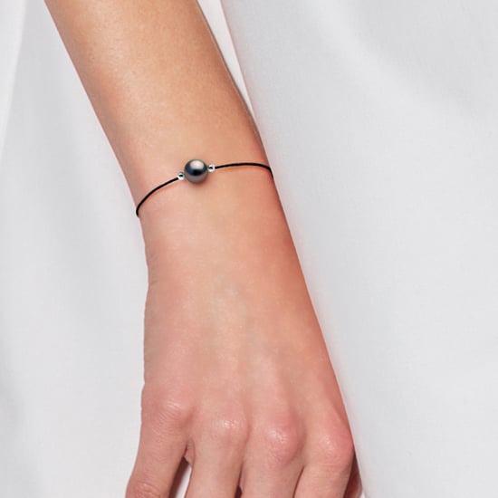 Bracelet LOVE LINK Perle de Tahiti Ronde 8-9 mm Lien Nylon Noir Argent 925 - Image 2