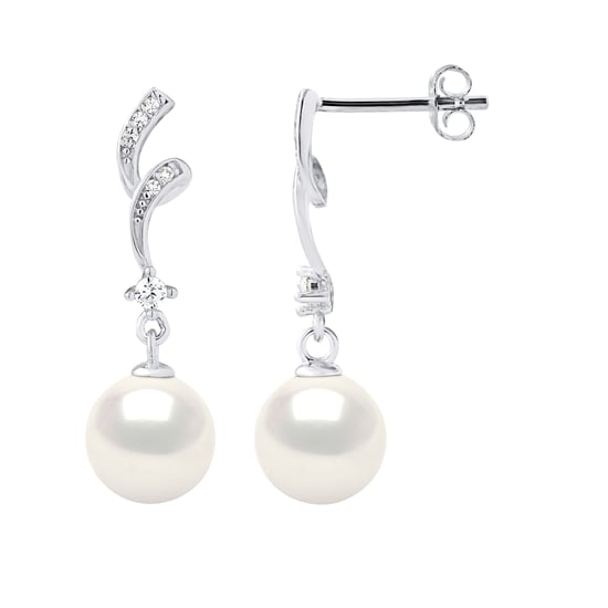 Pendants d'Oreilles Perles blanches, Oxydes de Zirconium et Argent 925 - FANTAISIE - Image 1