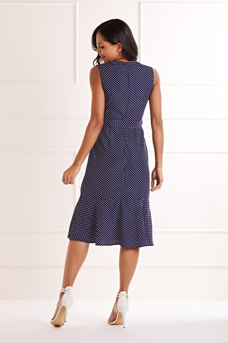 Polka Dot Wrap Front Midi Dress
