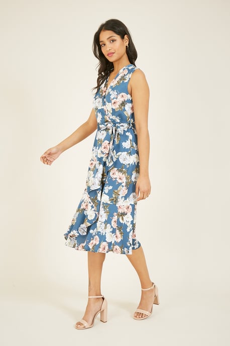 Robe mi-longue portefeuille en satin à fleurs Mela - Image 5