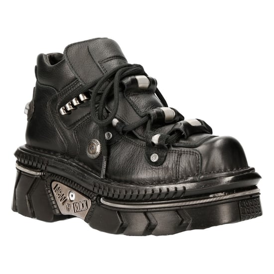 New Rock Unisex Metallic Black Leather Gothic Techno Boots- M-215-S6