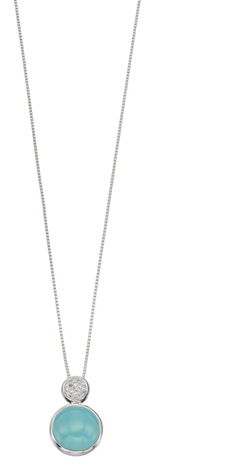 Elements Silver Womens 925 Sterling Silver Blue Agate & Cubic Zirconia Round Pendant Necklace of Length 41cm P4542T