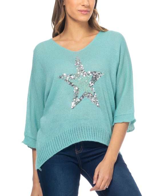 Knit Sweater With Rhinestone Star And French Sleeves - Image 3