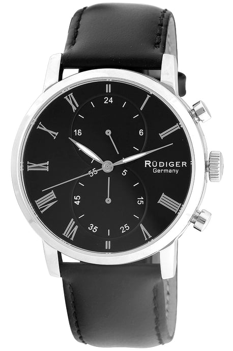 Rudiger Herrenuhr R2300-04-007 Bavaria Leuchtendes schwarzes Zifferblatt Schwarzes Leder - Image 1