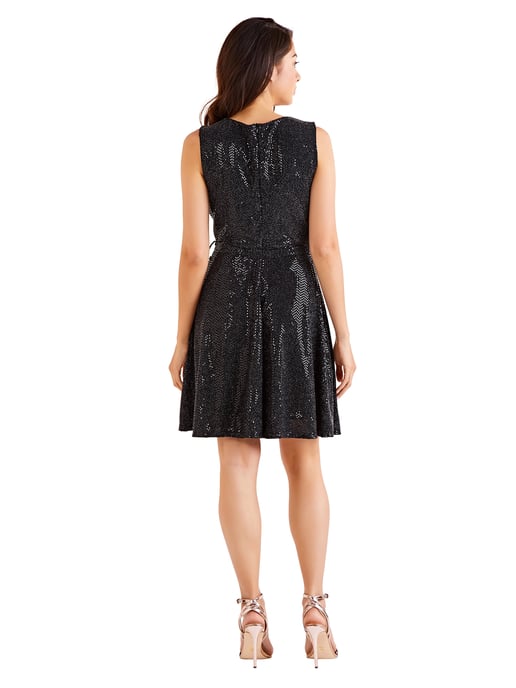 Metallic Belted Skater Dress
