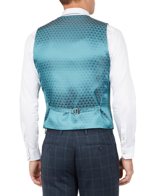Ted Baker Afanaw Debonair Check Waistcoat, Teal Blue