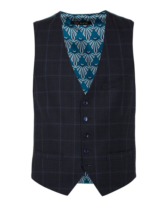 Ted Baker Afanw Debonair Check Waistcoat, Navy