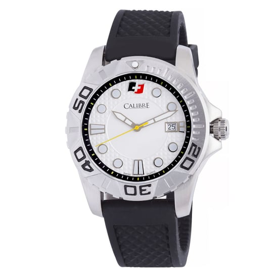 Calibre Herrenuhr Akron Swiss Made Uhrwerk schwarzes Kautschukband weißes Zifferblatt - Image 1
