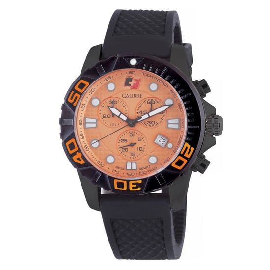 Calibre Herrenuhr Akron Swiss Made Movement Schwarzes Kautschukband Orange Zifferblatt - Image 1