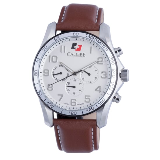 Calibre Herrenuhr Buffalo Swiss Made Uhrwerk Braunes Leder Kalbslederarmband Silbernes Zifferblatt - Image 1