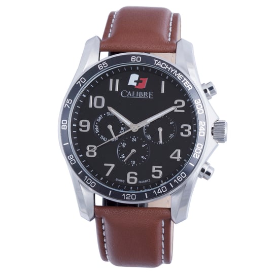 Calibre Herrenuhr Buffalo Swiss Made Uhrwerk Braunes Leder Kalbslederarmband Schwarzes Zifferblatt - Image 1