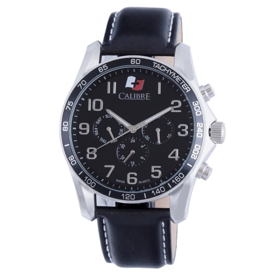 Calibre Herrenuhr Buffalo Swiss Made Uhrwerk Schwarzes Leder Kalbslederarmband Schwarzes Zifferblatt - Image 1