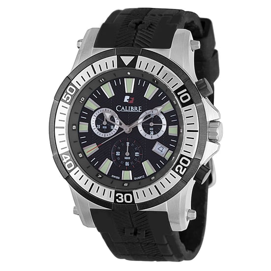 Calibre Hawk Chronograph Herrenuhr mit Schweizer Uhrwerk Schwarzes Kautschukband Schwarzes Zifferblatt - Image 1