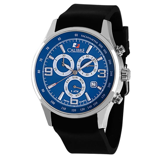 Calibre Men's Mauler Swiss Made Movement Uhr Schwarz Silikonband Blaues Zifferblatt - Image 1