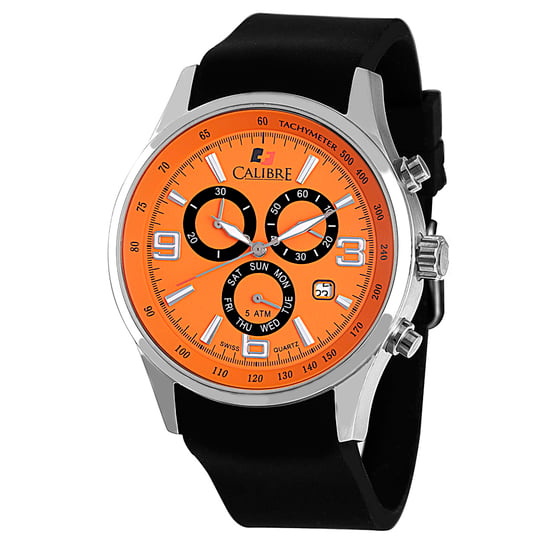 Calibre Men's Mauler Swiss Made Movement Uhr Schwarz Silikonband Orange Zifferblatt - Image 1