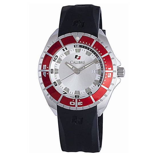 Calibre Herren Sea Knight Swiss Made Movement Uhr schwarzes Kautschukband silbernes Zifferblatt - Image 1
