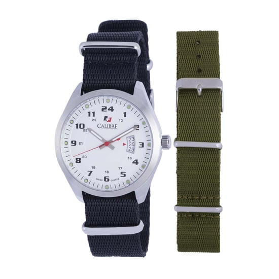 Calibre Trooper Herrenuhr mit Schweizer Uhrwerk Schwarzes Leinenarmband Weißes Zifferblatt - Image 1