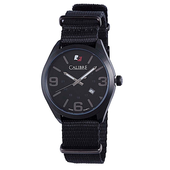 Calibre Trooper Herrenuhr mit Schweizer Uhrwerk Schwarzes Leinenarmband Schwarzes Zifferblatt - Image 1