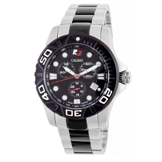 Calibre Herrenuhr Akron Swiss Made Uhrwerk zwei Ton Edelstahlband schwarzes Zifferblatt - Image 1