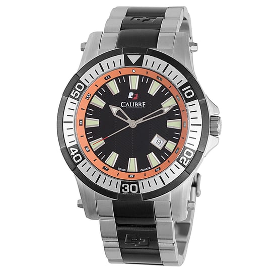 Calibre Herren Hawk Datum Swiss Made Bewegung Uhr Silber Edelstahlband schwarzes Zifferblatt - Image 1