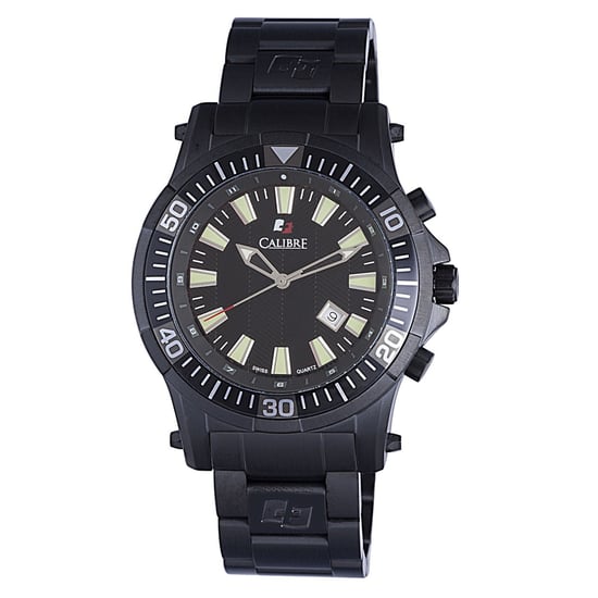 Calibre Herren Hawk Datum Schweizer Uhrwerk Uhr schwarz Edelstahlband schwarzes Zifferblatt - Image 1