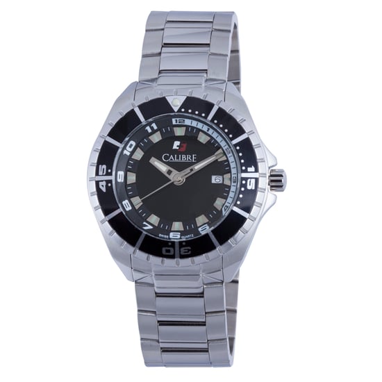 Calibre Herren Sea Knight Swiss Made Movement Uhr Silber Edelstahlband schwarzes Zifferblatt - Image 1