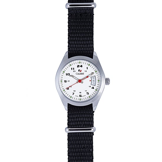 Calibre Women's Trooper Lady Swiss Made Movement Uhr schwarz Canvas Armband weißes Zifferblatt - Image 1