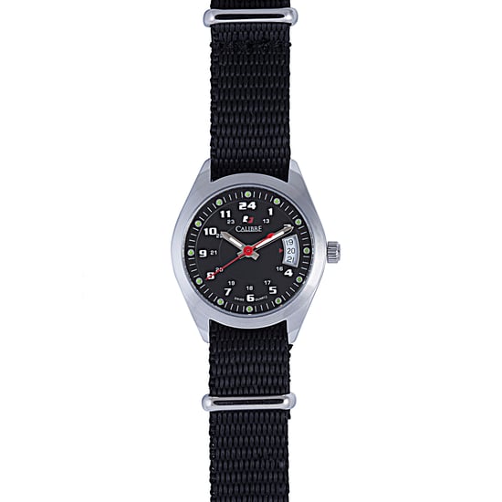 Calibre Women's Trooper Lady Swiss Made Movement Uhr schwarz Canvas Armband schwarzes Zifferblatt - Image 1