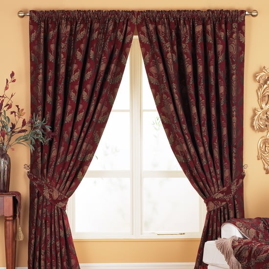 Shiraz Danmask Pencil Pleat Curtains in Bugundy - Image 1