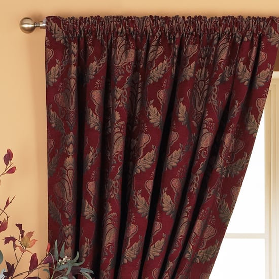Shiraz Danmask Pencil Pleat Curtains in Bugundy - Image 2