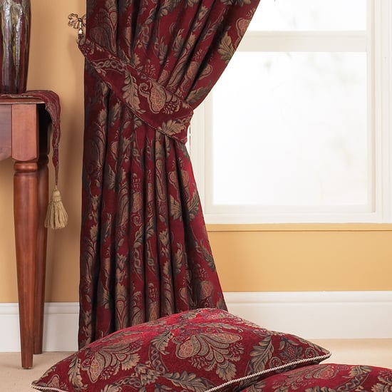 Shiraz Danmask Pencil Pleat Curtains in Bugundy - Image 3