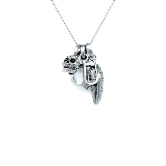 Simon Carter Antique Skull Feather and Anchor Necklace